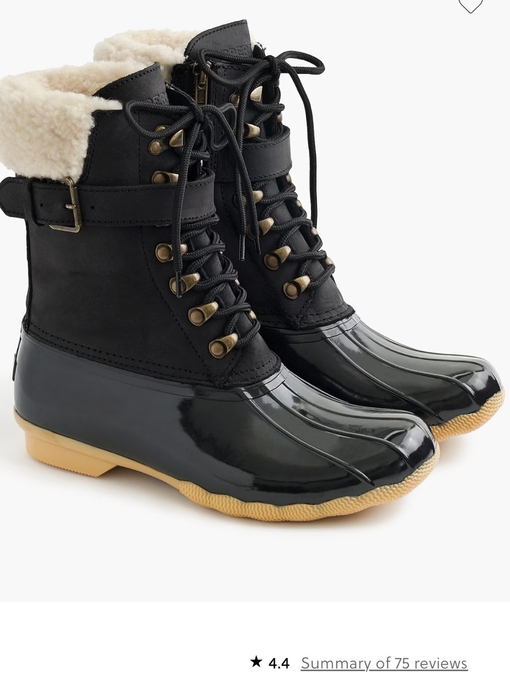 Sperry Black Lace-Up Duck Boots with Cream Shearling Collar